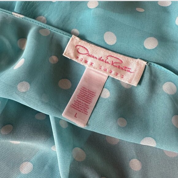 Oscar De La Renta Pink Label Negligee 2-pc Set Blue Polka Dot Babydoll Sz Large - Picture 6 of 6